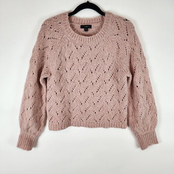 J. Crew Womens Pointelle Crewneck Sweater Light Pink Mauve Wool Blend Sweater XS - Picture 3 of 9